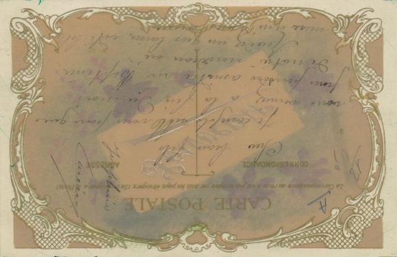 Celluloid Postcard violets, grasses