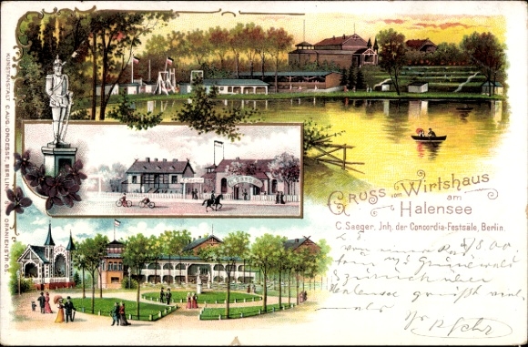Litho Berlin Grunewald Halensee, Wirtshaus am Halensee