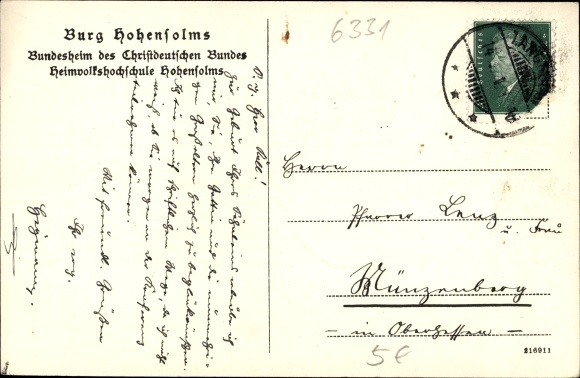 Postcard Hohensolms Hohenahr in Hesse, village and castle Hohensolms, federal home of the Christian German Federation