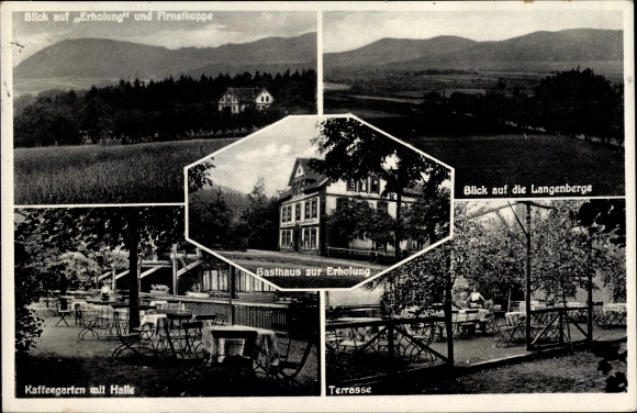 Postcard Elgershausen Schauenburg North Hesse, inn for relaxation, coffee garden, hall, terrace