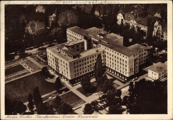 KP Berlin Grunewald, widok na szpital Marcina Lutra, Caspar-Theyss-Str.