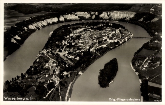 Postcard Wasserburg am Inn Upper Bavaria, aerial photograph