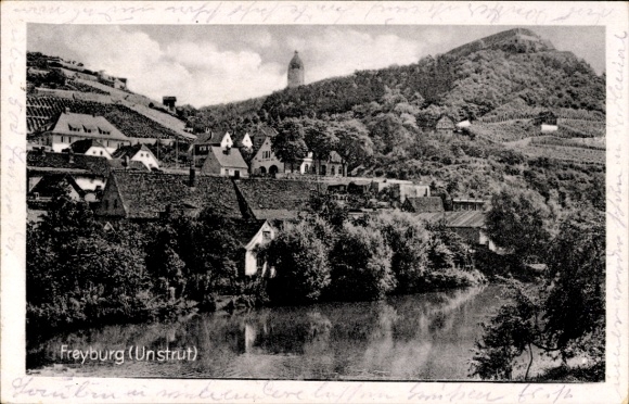 Ak Freyburg an der Unstrut, Freyburg, Blick vom Weinberg auf die Stadt mit Unstrut und Rudelsburg