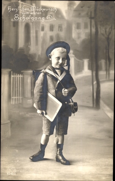 Postcard Congratulations School Enrollment, Student in Uniform, portrait