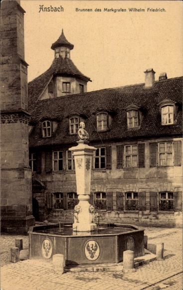 KP Ansbach w środkowej Frankonii w Bawarii, fontanna margrabiego Wilhelma Friedricha, architektura