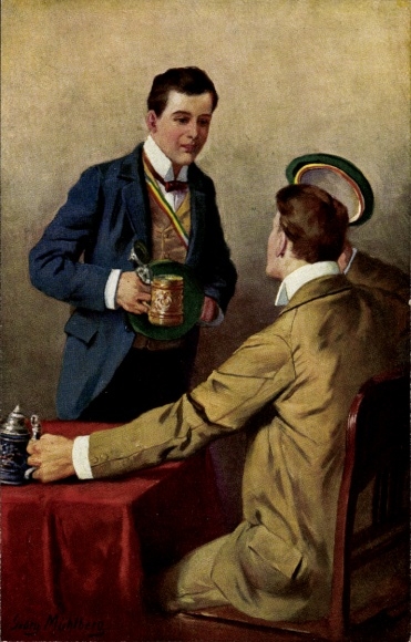 Studentika Postcard Mühlberg, Georg, Schmollis applying
