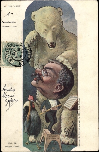 Artist PC Sirat, French politician Théophile Delcassé, caricature, polar bear, Dreyfus affair