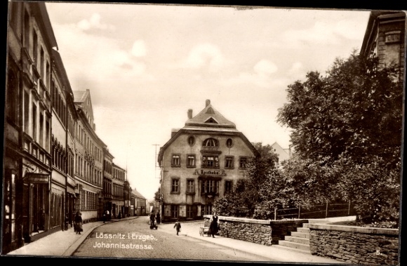 Postcard Lössnitz Erzgebirge, Johannisstrasse, pharmacy