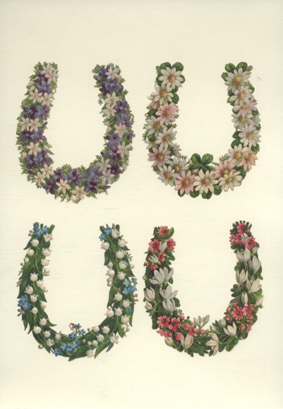 4 Oblaten Hufeisen mit Blüten geschmückt, Größe je ca. 10 x 8,5 cm