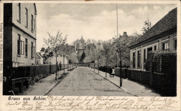 Postcard Achim near Bremen, street, houses