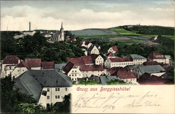 Ansichtkaart Berggiesshübel in Saksen, totaalaanzicht van het dorp