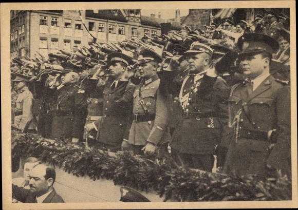 Postcard Nuremberg Nazi Party Rally, Foreign Military Attachés, Rommel