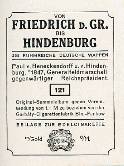 Collection picture Glorious German Coats of Arms No. 121, Paul von Beneckendorff and von Hindenburg