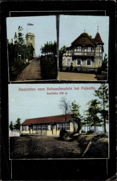 Postcard Pulsnitz Sachsen, Schwedenstein, observation tower, inn
