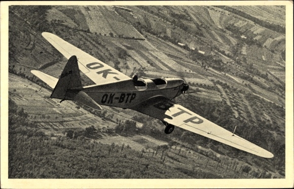 Postcard Czechoslovak military aircraft in the air, OK BTP
