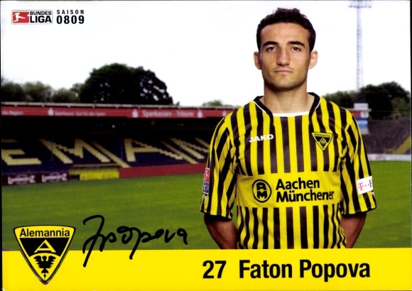 Autogrammkarte Fußballer Faton Popova, Alemannia Aachen, Autogramm
