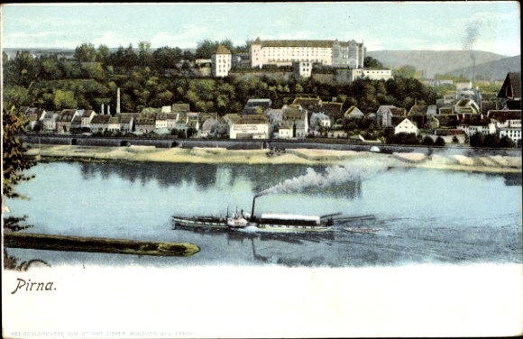 Ak Pirna an der Elbe, Blick auf  Schiffe auf dem Wasser, schöne Landschaft, Stadtansicht