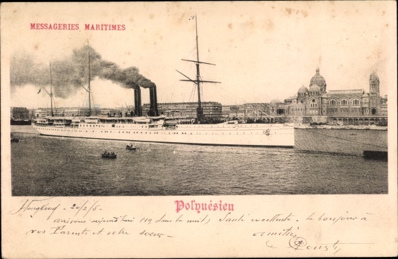 Briefkaart Stoomboot Polynesië, Messageries Maritimes, MM