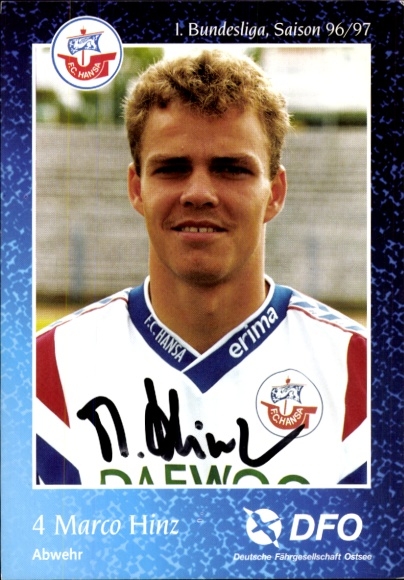 Autograph card footballer Marco Hinz, FC Hansa Rostock, autograph