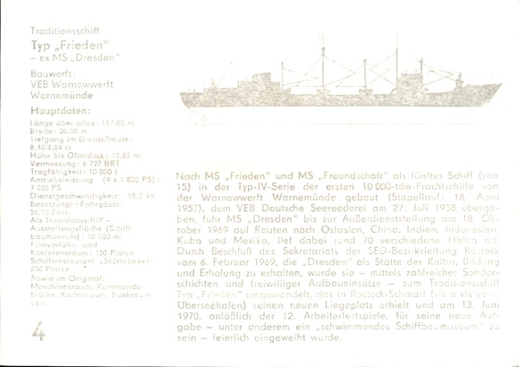 Ak traditioneel schip Type Frieden, ex. MS Dresden, DSR Rostock