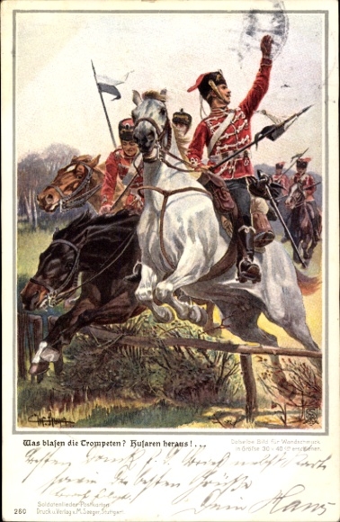 Song Artist Postcard What blow the trumpets, hussars out