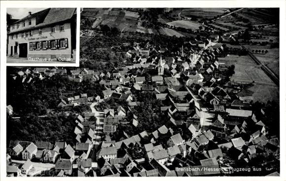 Ak Brensbach in Hessen, luchtfoto, Gasthaus zum Ochsen