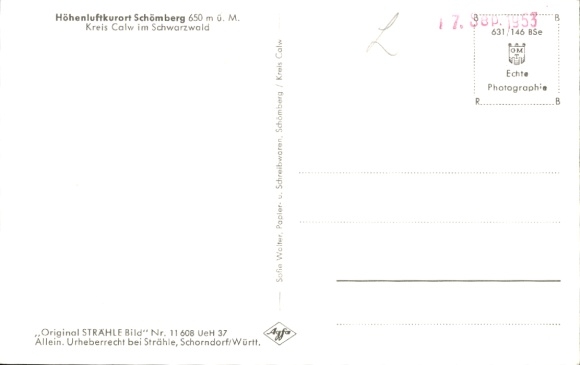 Postcard Schömberg in the Black Forest Württemberg, aerial photograph