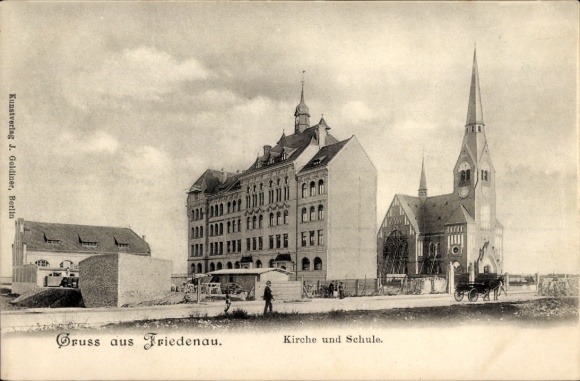 Postcard Berlin Schöneberg Friedenau, Church and School