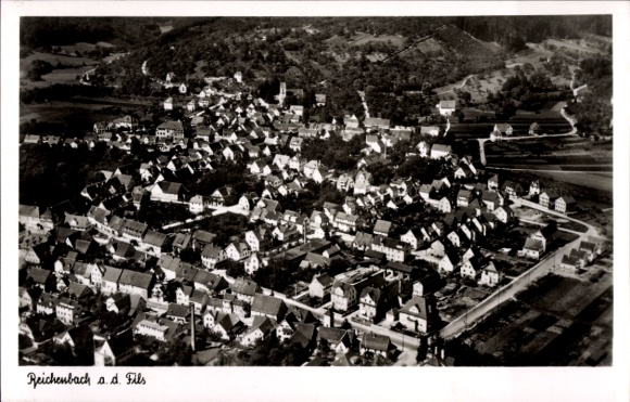 Postcard Reichenbach an der Fils Württemberg, aerial photograph