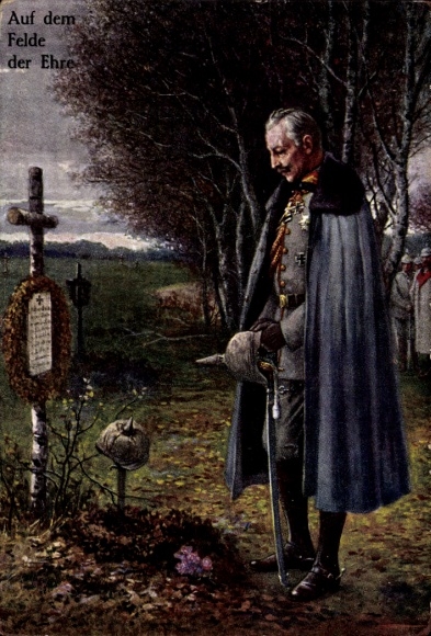 Artist PC Kaiser Wilhelm II, on the field of honor, soldier's grave, WWI