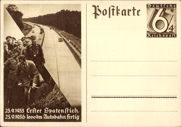 Ganzsachen Ak Adolf Hitler, Bau der Reichs-Autobahn, Erster Spatenstich 23.9.1933