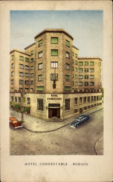 Ak Burgos Kastilien und León, Hotel Condestable,  farbige Darstellung, 1930er Jahre