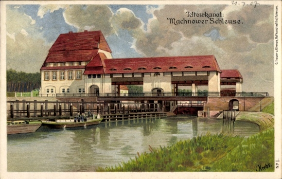 Chromo-Litho Kleinmachnow in Brandenburg, Teltow Canal, Machnow Lock
