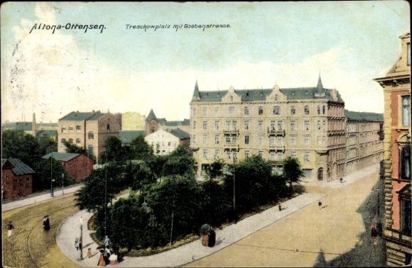 Postcard Hamburg Altona Ottensen, Treskowplatz with Goethestraße