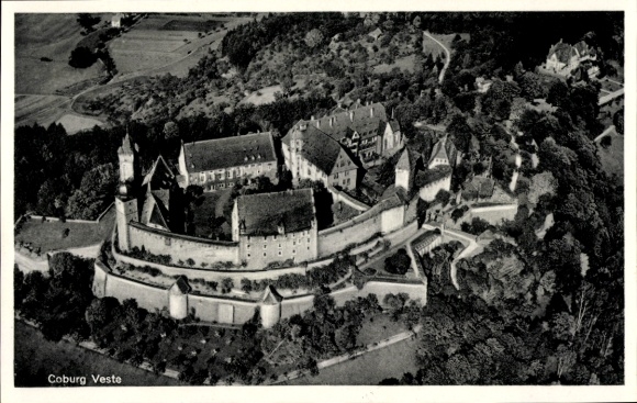 Postcard Coburg in Upper Franconia, aerial view of the Coburg Veste, castle complex