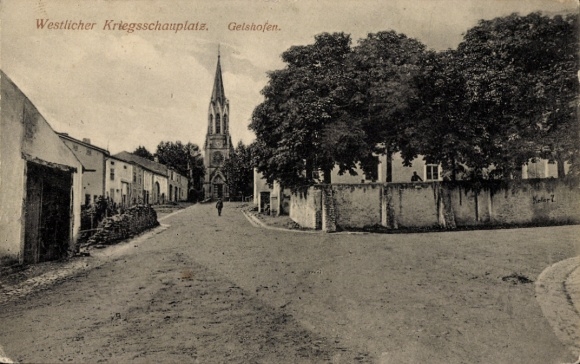 KP Gelshofen Wittelshofen am Hesselberg, widok z ulicy, kościół, zachodni teatr wojny