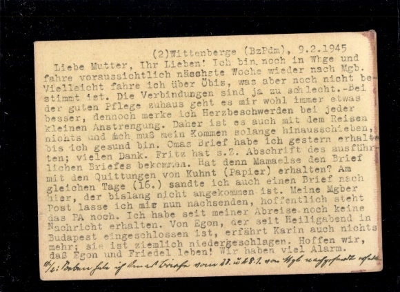 P 244bF "Wittenberge (Potsdam district) 10.2.45"
