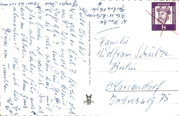 Postcard Berlin Zehlendorf Nikolassee, at the Rehwiese, bench 1618F, church tower
