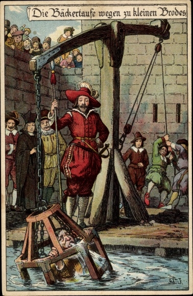 Artist Chromo-Litho Jodolfi, The baker's baptism because of too small bread, punishments in the Middle Ages