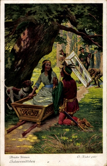 Kunstenaar ansichtkaart Kubel, Otto, sprookjes, sneeuwwitje, gebroeders Grimm, doodskist