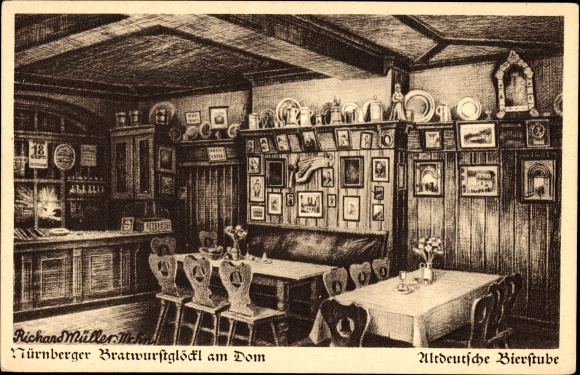 Artist Postcard Müller, R., Nuremberg in Middle Franconia, Bratwurstglöckl at the cathedral, interior