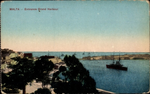 Postcard Malta, Grand Harbour, harbor entrance