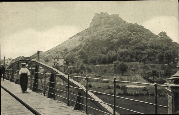 Ak Bad Münster am Stein Bad Kreuznach an der Nahe, brug, vrouw, Ebernburg, rivier