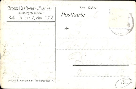 PC Gebersdorf Nuremberg in Central Franconia Bavaria, large power plant Franconia, catastrophe 1912