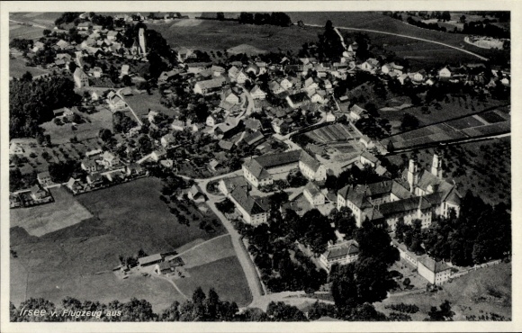 Postcard Irsee in Ostallgäu, aerial photograph