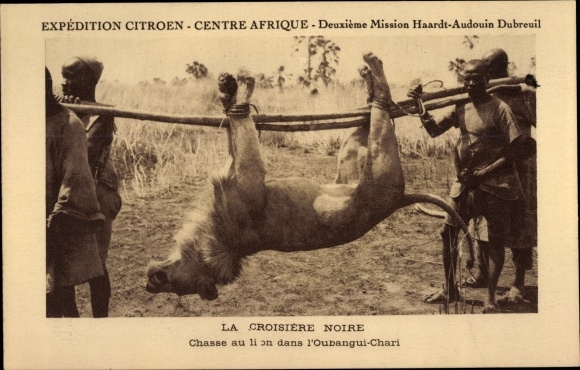 Ak L'Oubangui Chari Centraal-Afrikaanse Republiek, Croisiere Noire, Chasse au lion, Mission Haardt