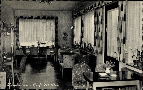 Postcard Neuenkirchen in the Lüneburg Heath, Confectionery Café Müller, interior view