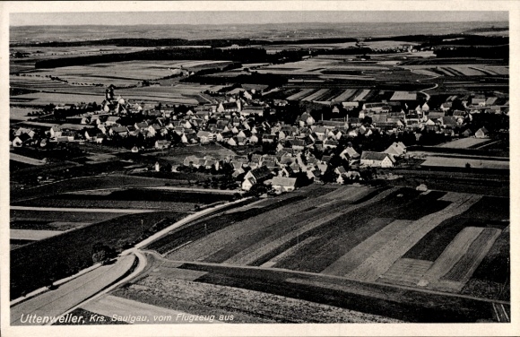Postcard Uttenweiler in Württemberg, aerial photograph