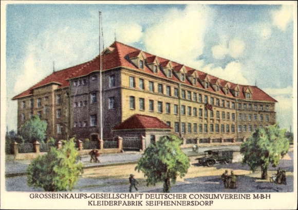 Postcard Seifhennersdorf in Saxony, clothes factory, large purchasing company of German consumer associations