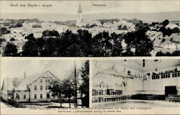 Ak Sayda im Erzgebirge, Gesamtansicht, Hotel zum Bad, Balletablissement